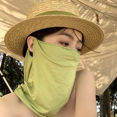 防曬面罩 防曬面紗女夏季防紫外線面罩護眼角護頸脖遮全臉薄款騎行冰絲口罩, 莫代爾面罩綠色, 1個