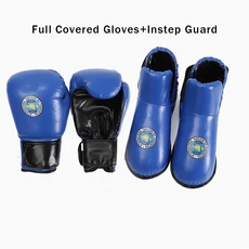 태권도 ITF 글러브 발 보호대 세트 킥복싱 가라테 무술 전투 훈련 남녀 공용, 03 M, 01 CHINA, 01 BLue -Full Covered