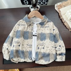 兒童卡通襯衫春秋季2024新款男童長袖上衣外套寶寶洋氣襯衣