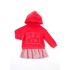 女童貓咪假兩件式帽T