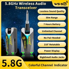 5.8GHz 무선 기타 시스템 오디오 충전식 송신기 수신기 3.5mm 및 6.35mm 잭과 호환되며 페어링이 필요하지 않음, 01 WS-5