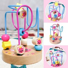 핑크퐁 롤러코스터 원목 구슬 굴리기 우드 블럭놀이 레일 소근육 두뇌 발달 유아 P378