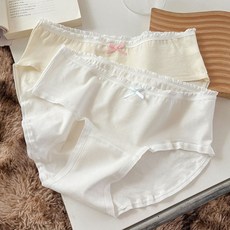 奶油膚色純棉少女內褲全棉甜美蝴蝶結學生抗菌襠透氣中腰三角褲頭, 1件 【白色】,M 25.0-45.0公斤