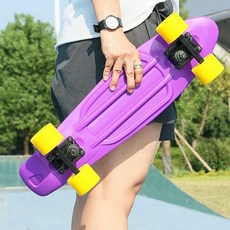 페니크루저보드 숏보드 입문용 레트로 접시 75 어판검정 레드화이트 3세대 성인 전동, 퍼플보드+블랙브리지+옐로우휠, 1개