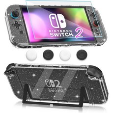 닌텐도 스위치 2용 FANPL 클리어 글리터 케이스 2025 보호 커버 및 화면 보호기 4 엄지 그립 캡이 있는 조이 콘 컨트롤러 - 강하고 내구성이 뛰어나며 쉽게 떨어지지 않, Glitter