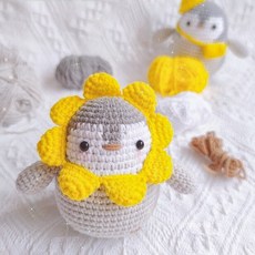 뜨개질패키지 크로셰 동물인형 펭귄 코바늘 DIY 원사 재료 키트 해바라기 오리 완제품 개, 1개, 남녀공용