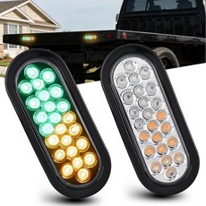 Nilight 스트로브 라이트 2피스 15.2cm(6인치) 타원형 24 LED 앰버 그린 매입형 고무 그로밋 마커 클리어런스 도로 플레어 비상 경고등 IP67 방수 트레일러 트, 2Pcs Amber Green 24Led Strobe