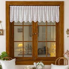 Huierxun 2패널 레이스 주방 티어 커튼 61cm(24인치) 길이 얇은 스캘럽 꽃무늬 자수 작은 카페 커튼 거실 욕실용 빛 차단 짧은 (화이트 73.7cm x 61c