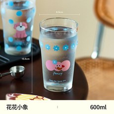 花花小象 600ml 玻璃水杯, 1個