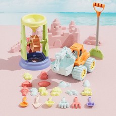 沙灘兒童挖沙工具套裝 塑料鏟子桶 男女小孩玩沙戶外玩具, 1個, 大號加厚21件套挖機+沙漏+袋