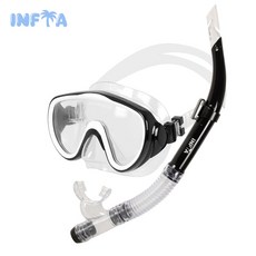 인피아 멀티 피스 스노쿨링 마스크 프리다이빙 스노쿨링 세트, 블랙앤화이트