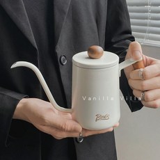 캠핑 커피 드립 주전자 휴대용 드립세트 핸드드립세트 포트, 화이트 우드 핸들 커피 컬러 600ml, 1개, 1L