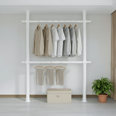 38파이 와이드 2단 행거 고정식 튼튼한 설치형 시스템 행거, 넓이 100-180cm x 높이 110-260cm