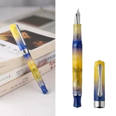 PENBBS 470 만년필 풀 타입 진공 잉크 흡입 필기구 창의적인 색상 아크릴 소재 성인 학생 연습용 펜 35 #, 06 27- Silver Blade F