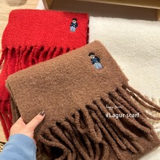 小熊刺繡羊羔毛圍巾 秋冬時尚百搭流蘇披肩