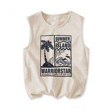 淺米色美式復古休閒背心男士潮流夏季無袖坎肩運動健身籃球服12