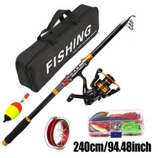 漁具竿輪套裝 遠投路亞海釣庫釣魚竿 全裝備, 黑金2.4m