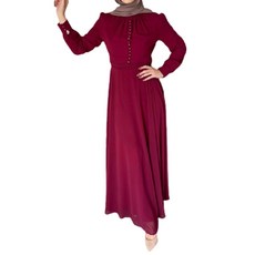 Women Muslim Maxi Long Lined Pleats Dress Belted High Waist Chiffon Kaftan Gown