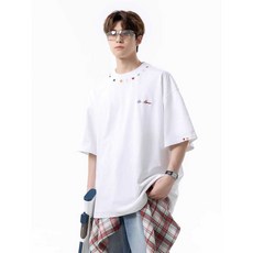 티셔프 자수 반팔 유니크 여름용 와이드핏 편한 착용