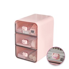 서온리 깔끔 책상 정리 귀여운 플라스틱 3단 소품 미니 수납함 서랍장, 1개, 피치핑크