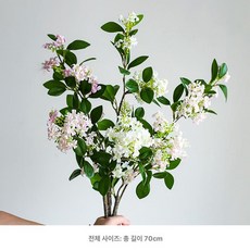 라일락 조화 꽃 부케 장식 인테리어 셀프웨딩, 핑크 2송이 화이트 1송이