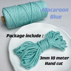 3mm 11 야드 35 색상 옵션 Macrame 코드 코튼 로프 4 플라이 트위스트 Macrame 스레드 Macrame 용품 DIY 공, 01 3mm 10Meters, 27 Macaron Blue
