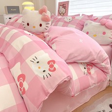 에프식스 헬로키티 순면 사계절 이불커버 베개커버 침대시트 침구 세트, 이불커버+침대커버+베개커버 세트, 1번