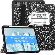 Fintie SlimShell 케이스 아이패드 프로 11인치 (M5) 2025 / (M4) 2024용 - [내장 펜슬 홀더] 부드럽고 유연한 TPU 보호 스탠드 백 커버 컴포, composition book