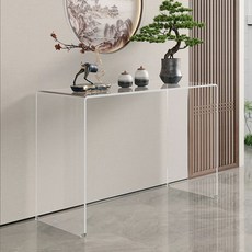 복도 강화유리 콘솔 화장대 철제 현관 투명(00x40x75) 장식장 테이블, M. 00x40x85 투명 흰색 유리 강화 버전