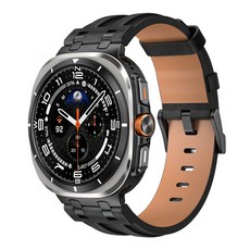 VANTIO 갤럭시워치8 울트라2/1 호환 가죽+스테인리스 메탈 조합 스트랩 시계줄 47mm, 1개, 블랙