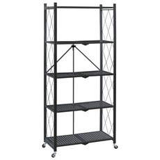 코코데모 접이식 원터치 철제 폴딩 선반, 5단, 블랙