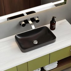 작은 벽걸이 직사각형 세라믹 욕실 싱크대 - 공간 절약 RV 및 컴팩트 욕실용(왼쪽), Drop-In Matte black, 19''x12''x4.8''
