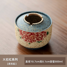 GUEFOON 陶瓷帶蓋防飛灰菸灰缸家用, 1個, 火石紅牡丹風清菸灰缸:如圖所示（9037）