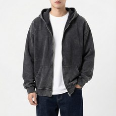 지디오 남성 후드 집업 점퍼 워싱 오버핏 자켓 긴팔 포켓 아우터