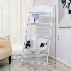 책꽂이 신문 잡지 수납 진열대 매거진 팜플렛 책장, 1단, 화이트 곡선 63 4단
