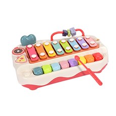 JoyBaby 彩虹八音琴二合一鐵琴小鋼琴，音樂早教玩具，訓練手眼協調與聽力發展，激發寶寶音樂潛能, 珊瑚紅, 1個