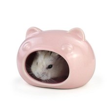 LuckyOpt Hamster 세라믹 하우스 귀여운 곰 모양 햄스터 여름 냉각 동굴 소형 반려동물 쥐 저빌 핑크 S 148044