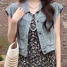 낙원굿즈 청조끼 여성청조끼 루즈핏 크롭 자켓 코디