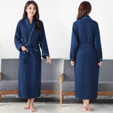 100%純棉華夫格男女通用情侶款浴袍 酒店睡袍, 1917深藍男女衕款,XXL身高180體重200斤內, 深藍