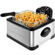 Chefman 4.5리터 딥 프라이어 바스켓 스트레이너 포함 XL 점보 사이즈 온도 및 타이머 조절 가능 프라이드 치킨 새우 감자튀김 칩 등에 적합 탈착식 오일, Chefman 4.5리터 딥 프라이어, 바스켓 스트레이