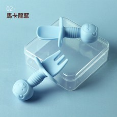 DFMEI 嬰兒硅膠勺 叉寶寶軟勺 輔食訓練短叉勺子 兒童餐具套裝 帶收納盒, 1個, 粉蘭(帶盒裝):如圖