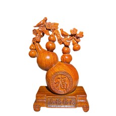 黑檀木雕葫蘆擺件 喜鵲登梅 五福臨門, 花梨木喜鵲五福臨門 20*12*6cm
