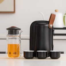 雲出旅行茶具套裝陶瓷一壺三杯活動慶典伴手禮高檔茶具戶外泡茶器, 1個, 1L, 雲出/一壺三杯-黑:如圖
