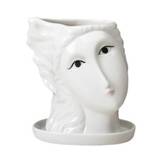 shangren 얼굴 꽃 냄비 머리 화분 냄비 즙이 많은 화분 귀여운 세라믹 선인장 화분 장식 조각, 소녀, 1개