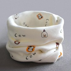 목도리 겨울 방한 머플러 남아 여아 순면 보온 귀보호 넥워머, 화이트-카우