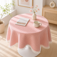 에오시르 와플 패턴 원형 테이블보, 1개, 90x90cm, 핑크
