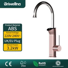 브리웰나 3200W 220V 전기 주방 온수기 수도꼭지 순간 온수 스테인리스 스틸 히터 냉온수, 유럽 연합, KP22 Gold