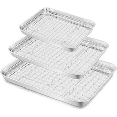 랙 세트가 포함된 TeamFar 베이킹 시트(3개의 팬 + 3개의 랙) 16/12.5/10.5인치 스테인리스 스틸 쿠키 시트 트레이 및 조리용 냉각 랙 무독성 헤비 듀티 식기, 16" & 12.5" & 9"