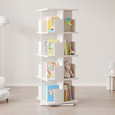 헤르티만 책장 대용량 회전 책장사각형 책장 거실 서재 책꽂이, 4단, 화이트