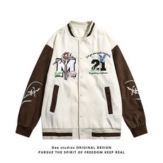 Dee studios대학 스타일 코듀로이 봄 요소 수 놓은 야구 정장 코트 남성과 여성 커플 재킷 조수